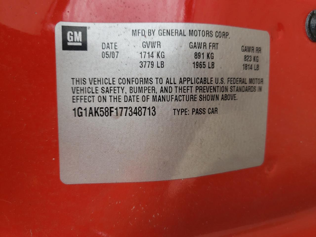 Photo 10 from auction – 2007 CHEVROLET COBALT LS with VIN 1G1AK58F177348713