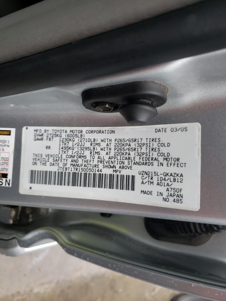 Photo 10 from auction – 2005 TOYOTA 4RUNNER LI with VIN JTEBT17R150050144