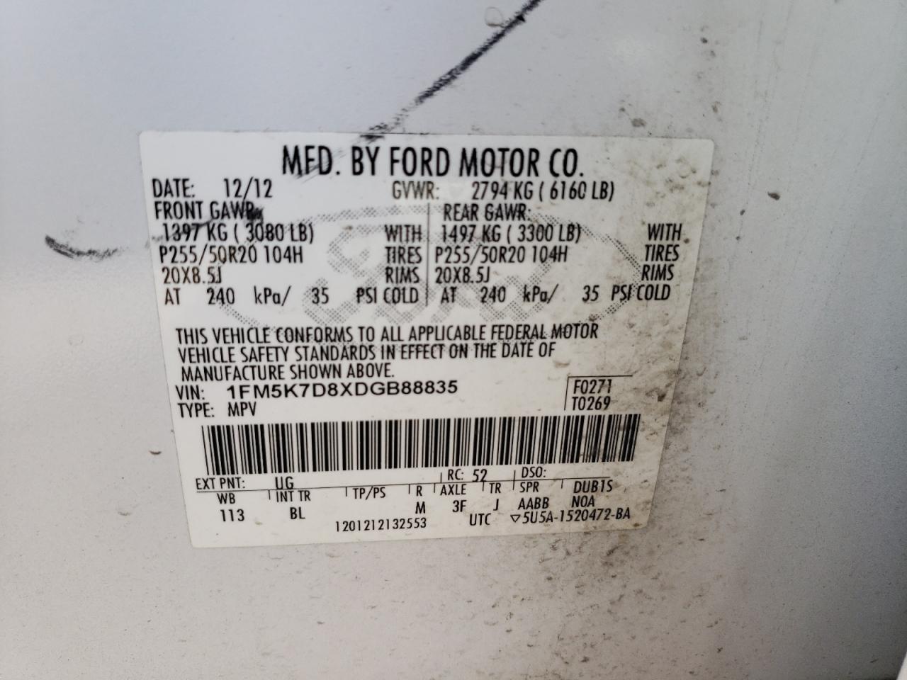 Photo 10 from auction – 2013 FORD EXPLORER X with VIN 1FM5K7D8XDGB88835