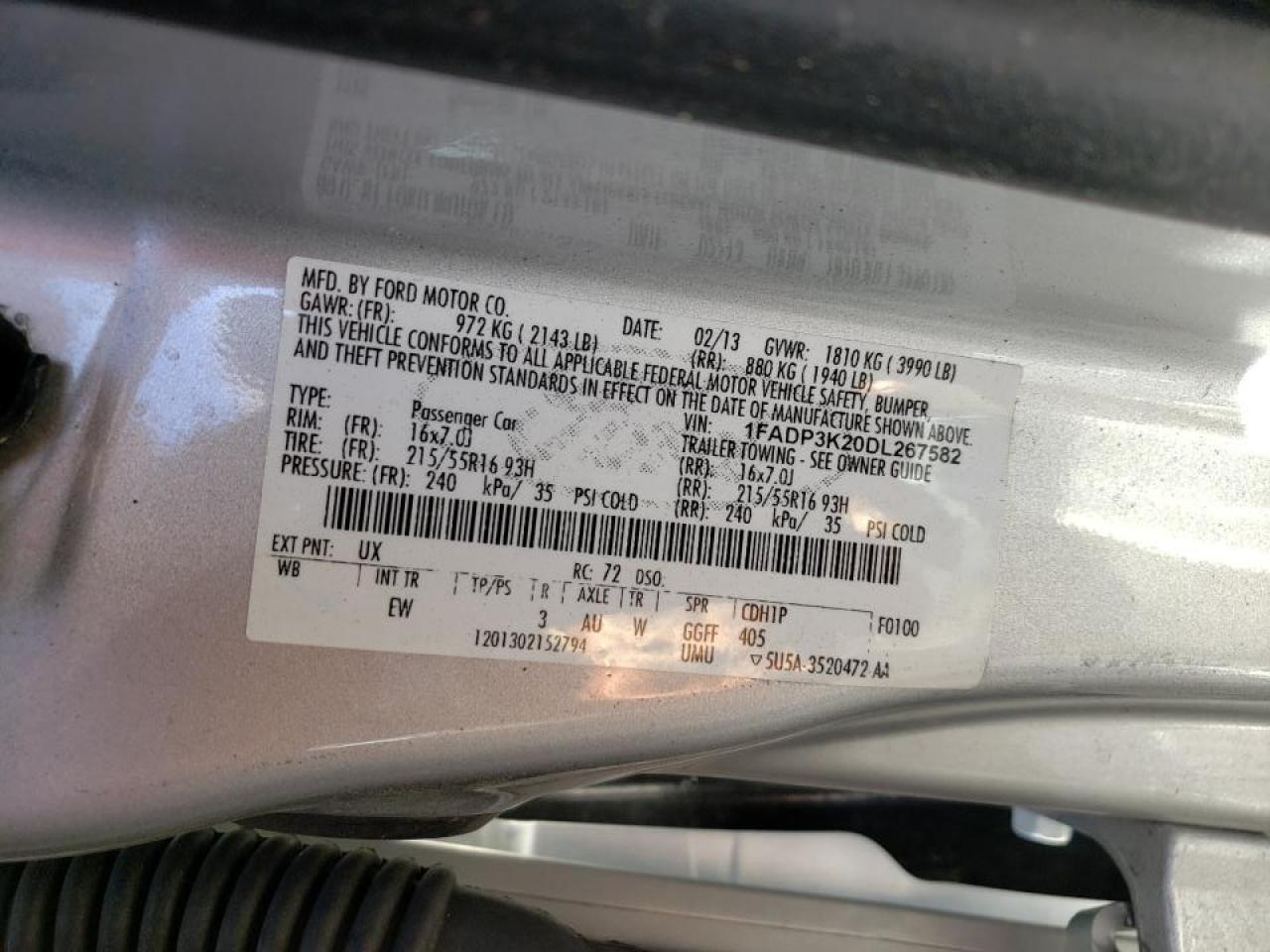 Photo 10 from auction – 2013 FORD FOCUS SE with VIN 1FADP3K20DL267582