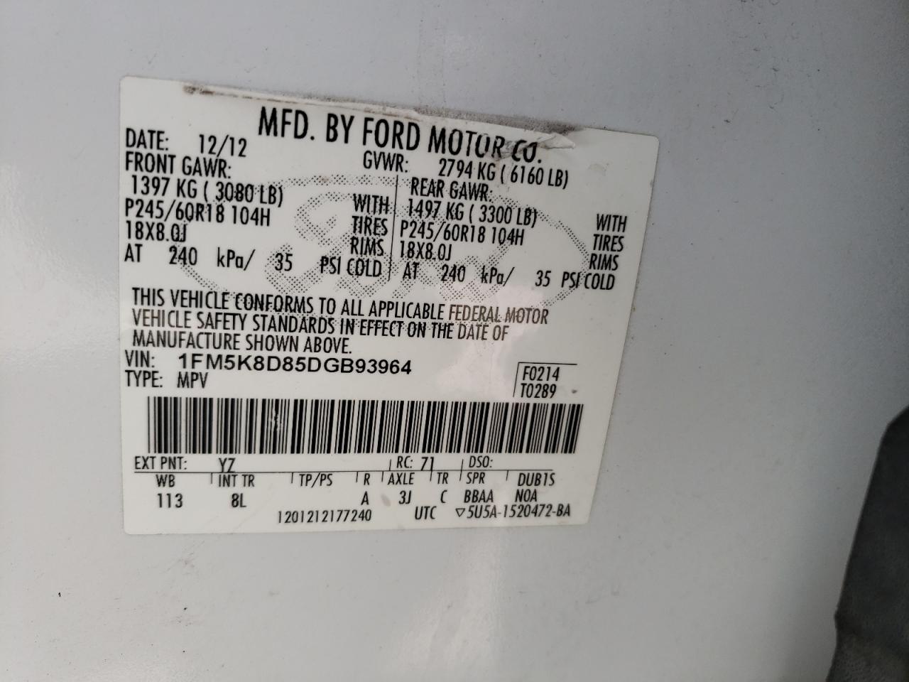 Photo 10 from auction – 2013 FORD EXPLORER X with VIN 1FM5K8D85DGB93964