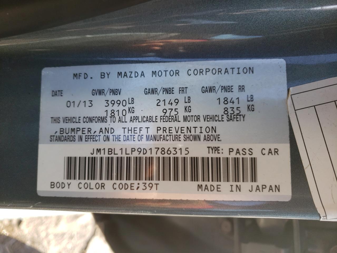 Photo 10 from auction – 2013 MAZDA 3 I with VIN JM1BL1LP9D1786315