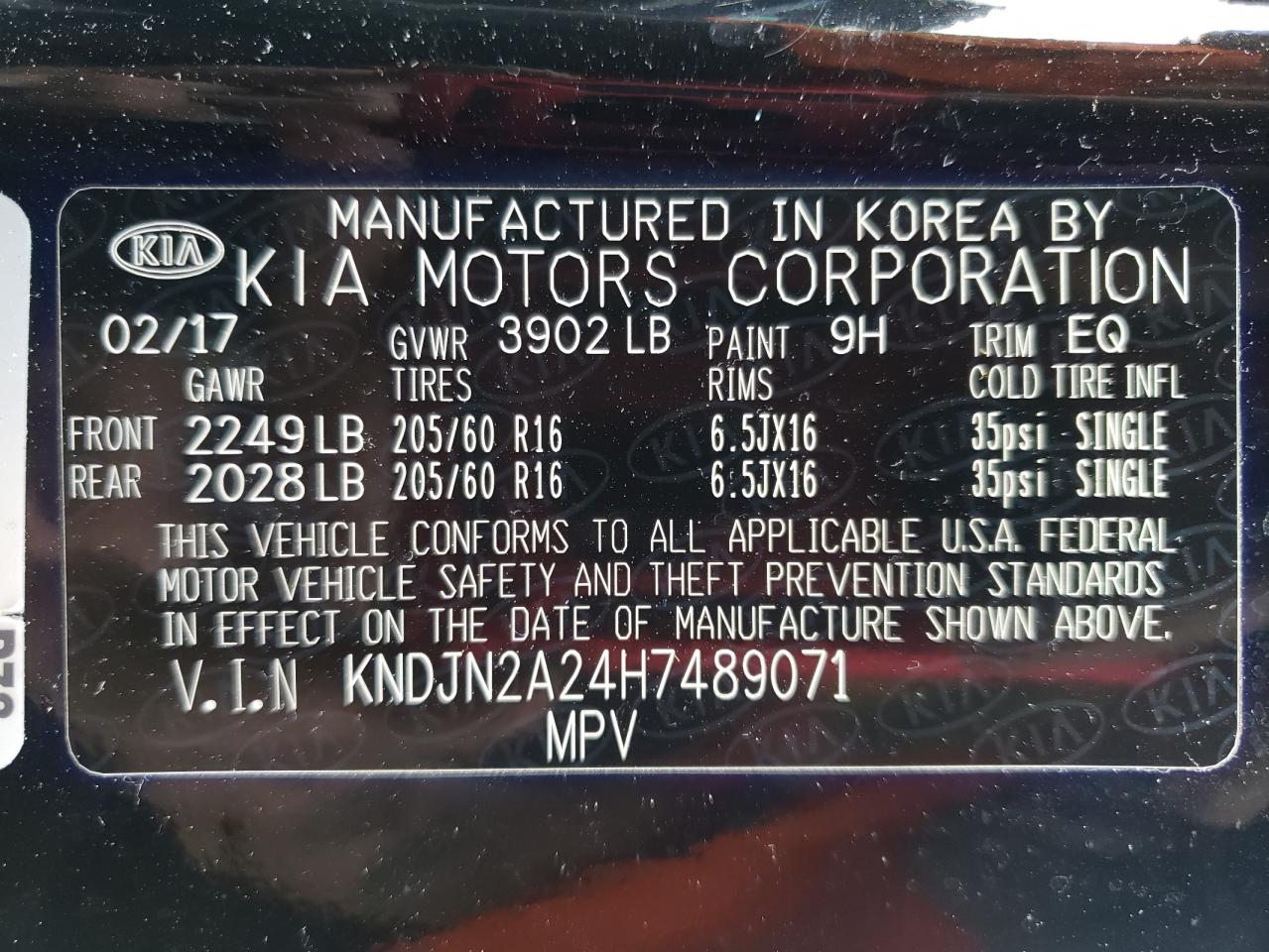 Photo 10 from auction – 2017 KIA SOUL with VIN KNDJN2A24H7489071