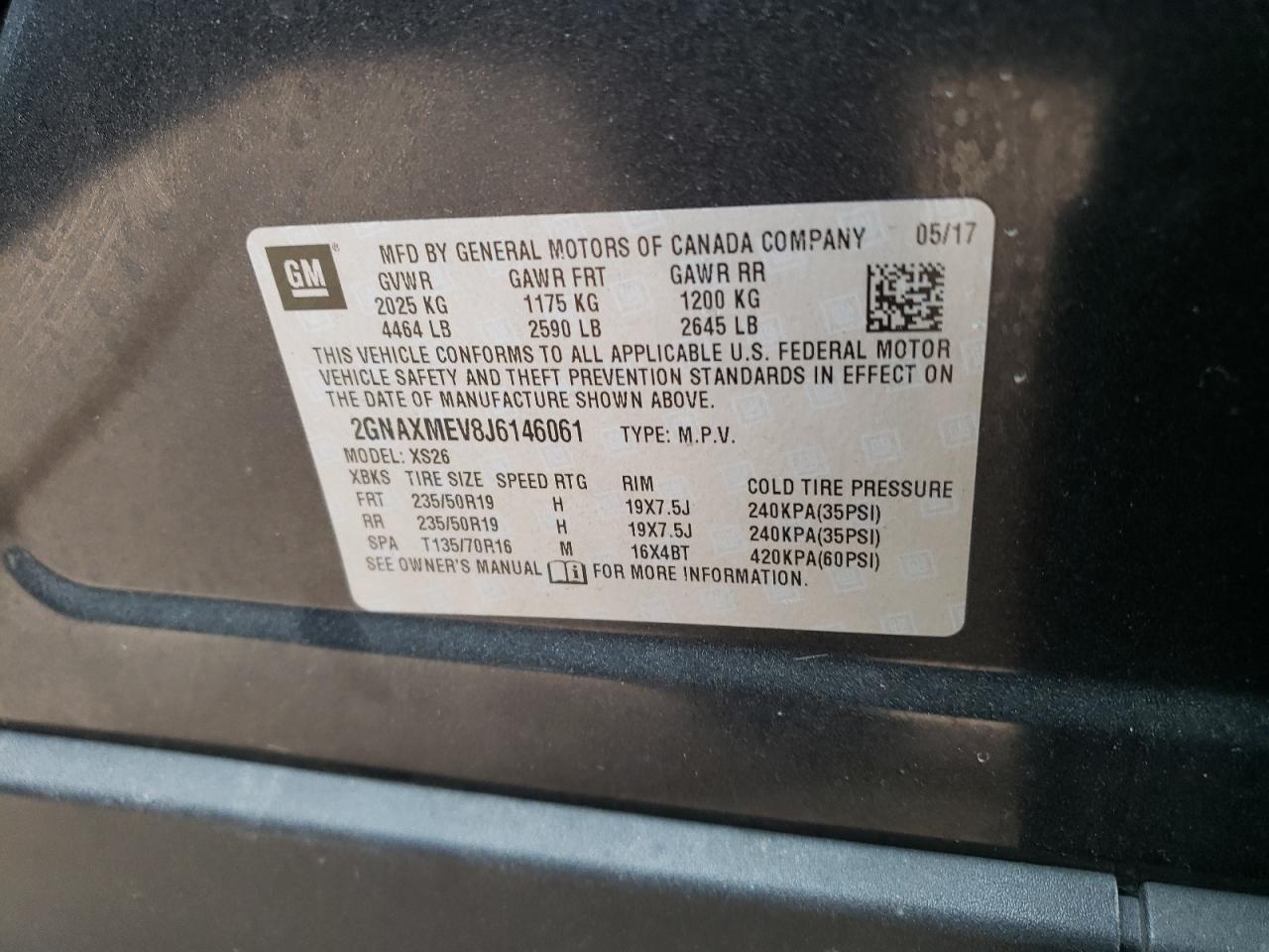 Photo 10 from auction – 2018 CHEVROLET EQUINOX PR with VIN 2GNAXMEV8J6146061