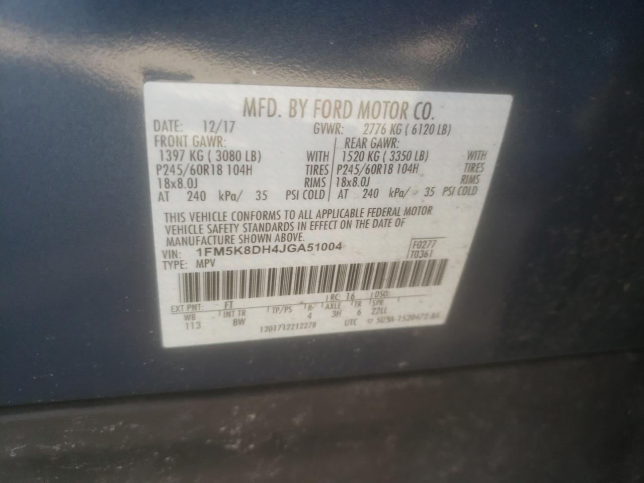 Photo 10 from auction – 2018 FORD EXPLORER X with VIN 1FM5K8DH4JGA51004