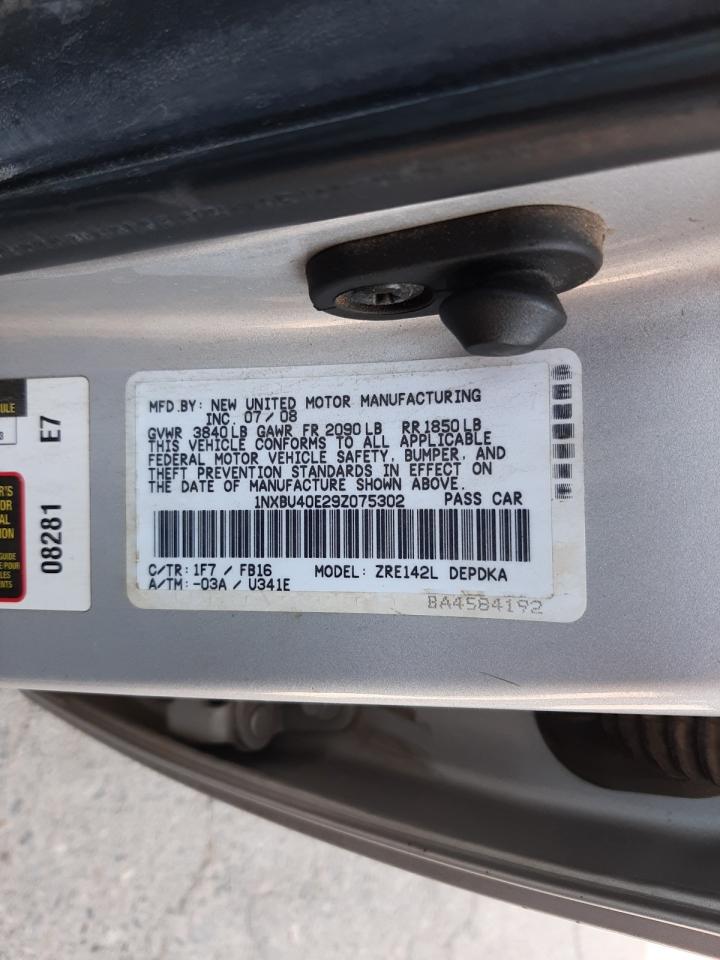 Photo 10 from auction – 2009 TOYOTA COROLLA BA with VIN 1NXBU40E29Z075302