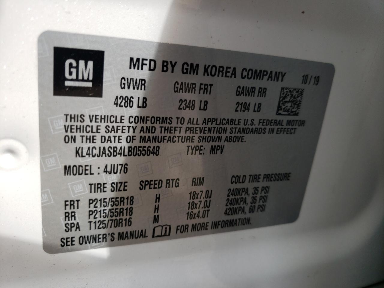 Photo 10 from auction – 2020 BUICK ENCORE PRE with VIN KL4CJASB4LB055648