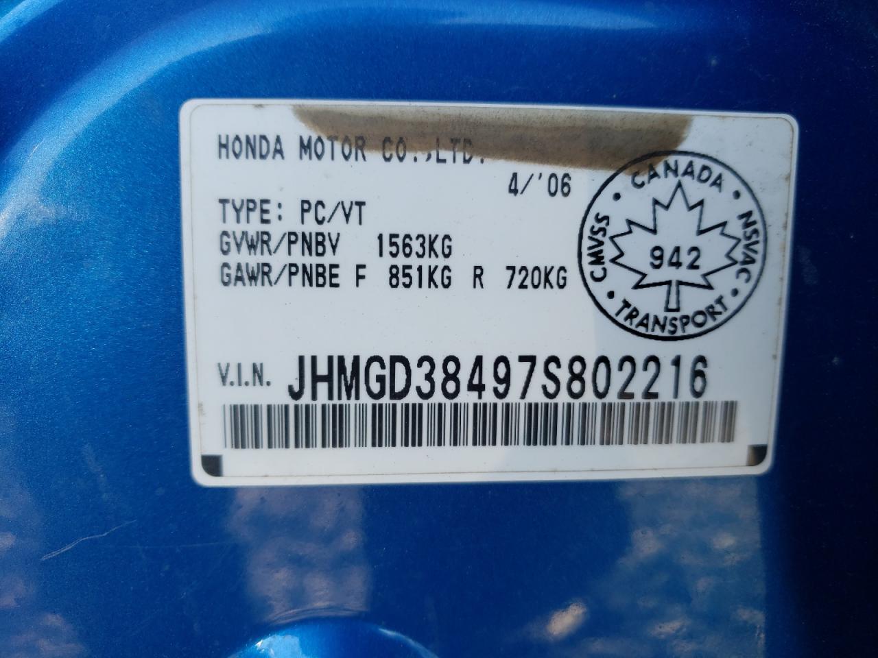 Photo 10 from auction – 2007 HONDA FIT with VIN JHMGD38497S802216