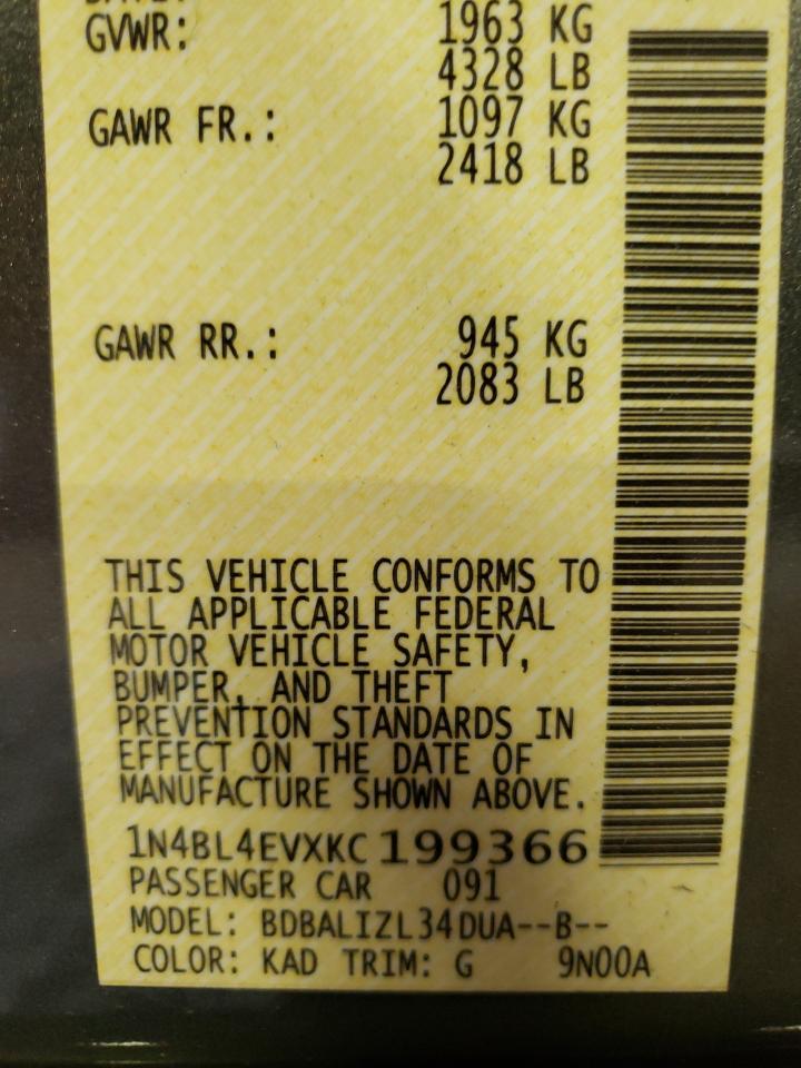 Photo 10 from auction – 2019 NISSAN ALTIMA SL with VIN 1N4BL4EVXKC199366