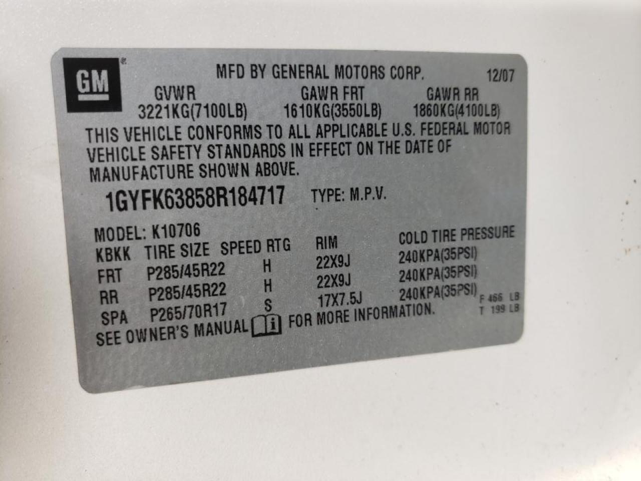 Photo 10 from auction – 2008 CADILLAC ESCALADE L with VIN 1GYFK63858R184717