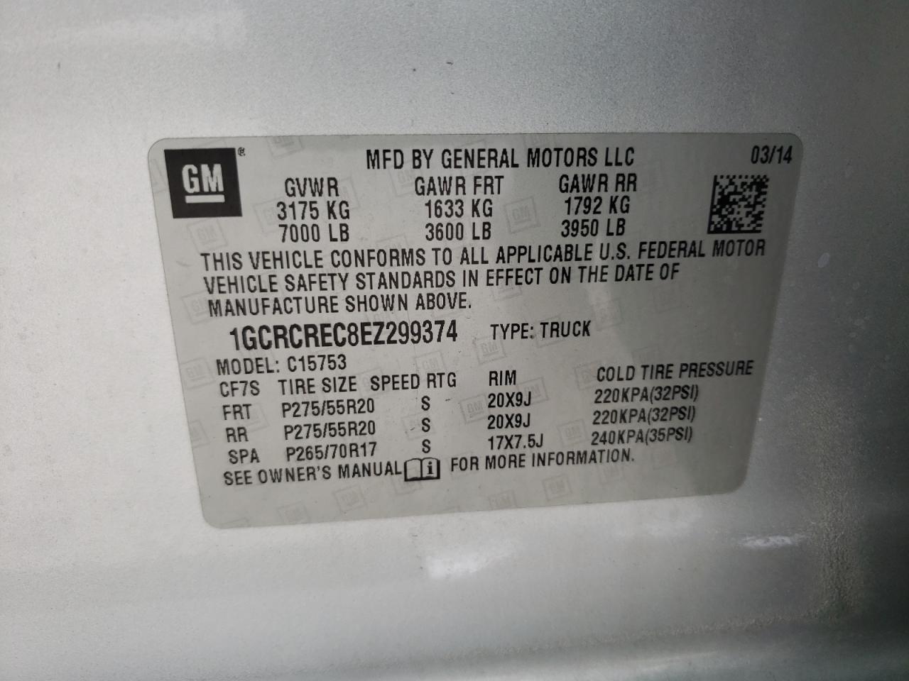 Photo 10 from auction – 2014 CHEVROLET SILVERADO with VIN 1GCRCREC8EZ299374