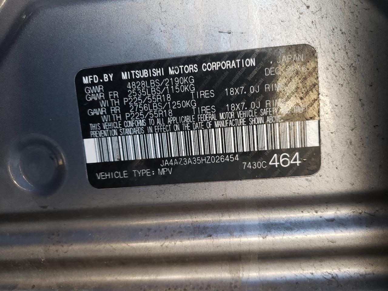 Photo 10 from auction – 2017 MITSUBISHI OUTLANDER with VIN JA4AZ3A35HZ026454