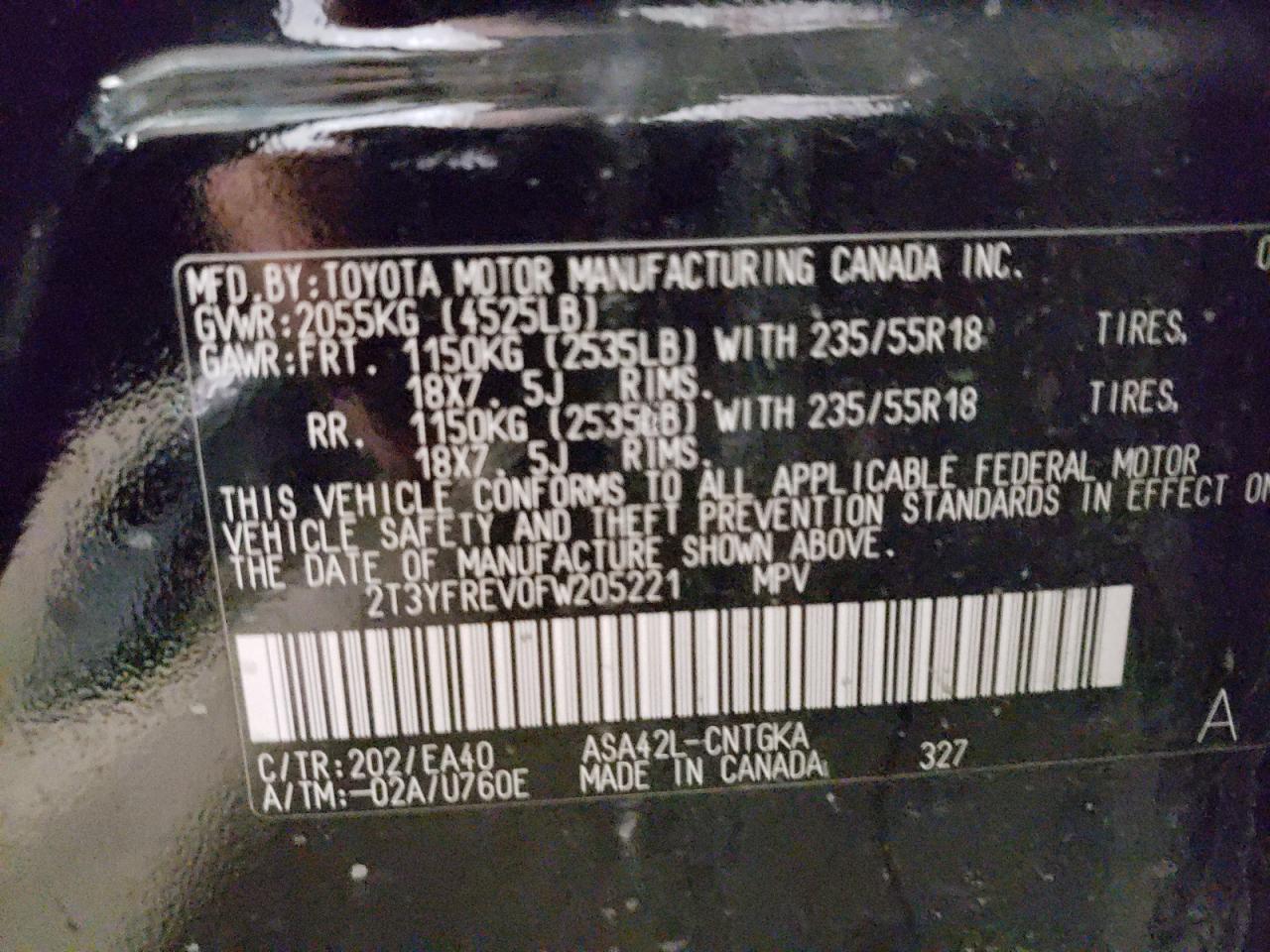Photo 10 from auction – 2015 TOYOTA RAV4 LIMIT with VIN 2T3YFREV0FW205221
