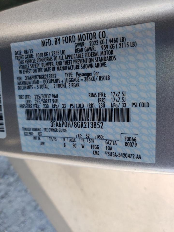 Photo 10 from auction – 2016 FORD FUSION SE with VIN 3FA6P0H78GR213852