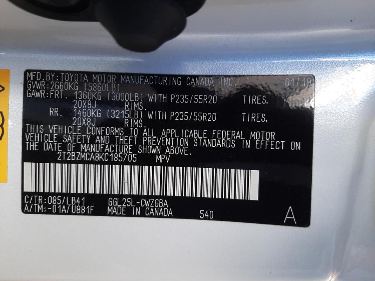Photo 10 from auction – 2019 LEXUS RX 350 BAS with VIN 2T2BZMCA8KC185705