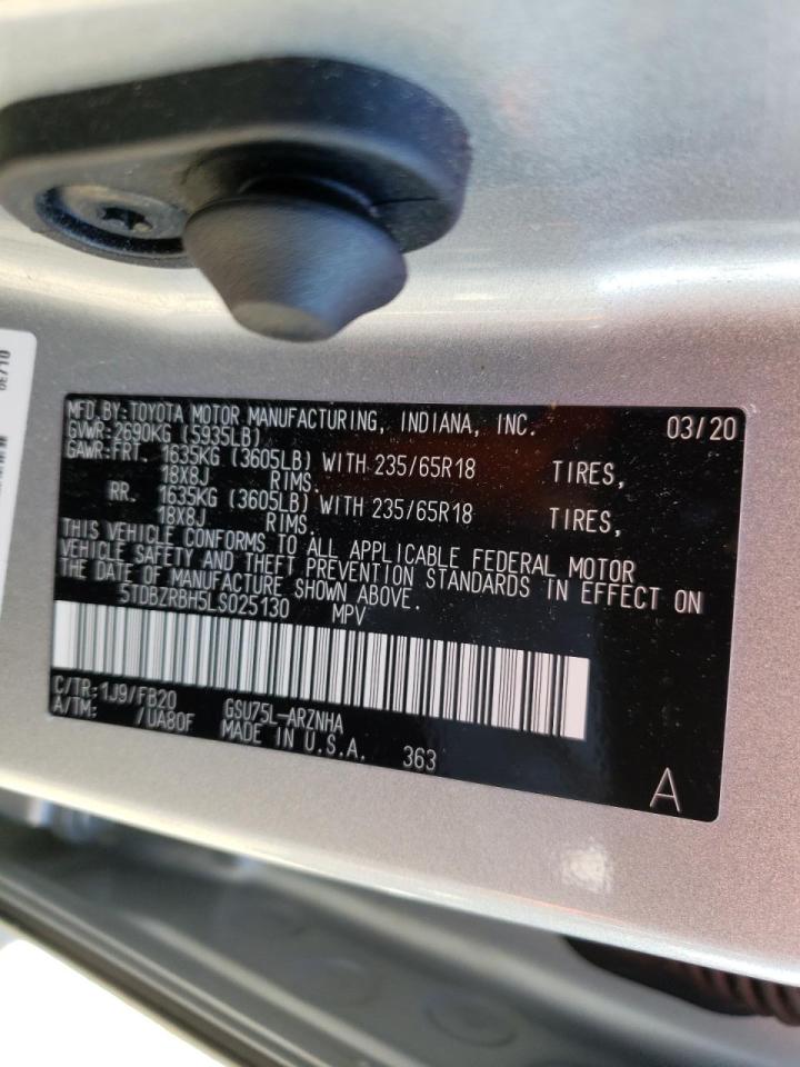 Photo 10 from auction – 2020 TOYOTA HIGHLANDER with VIN 5TDBZRBH5LS025130