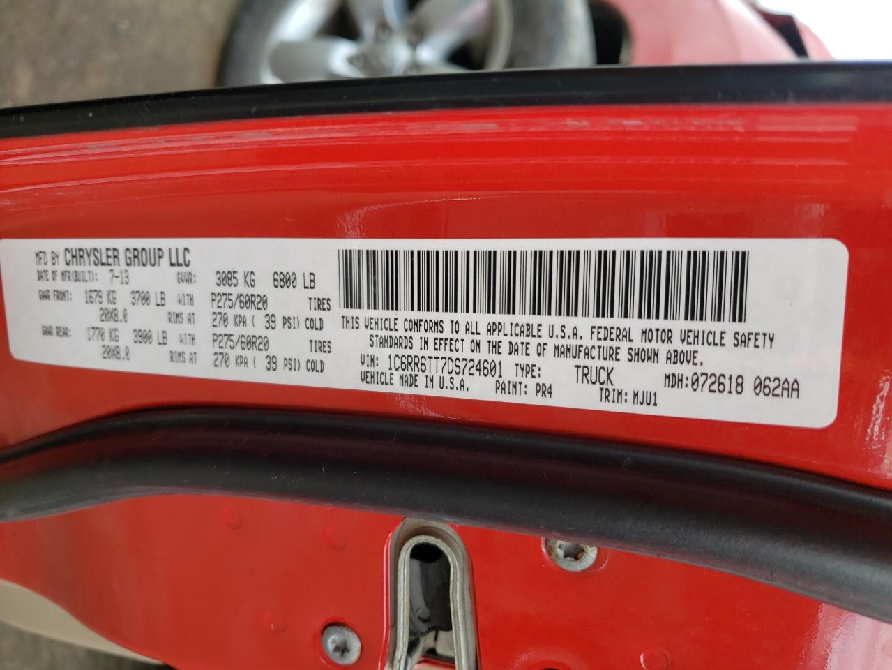 Photo 10 from auction – 2013 RAM 1500 SLT with VIN 1C6RR6TT7DS724601