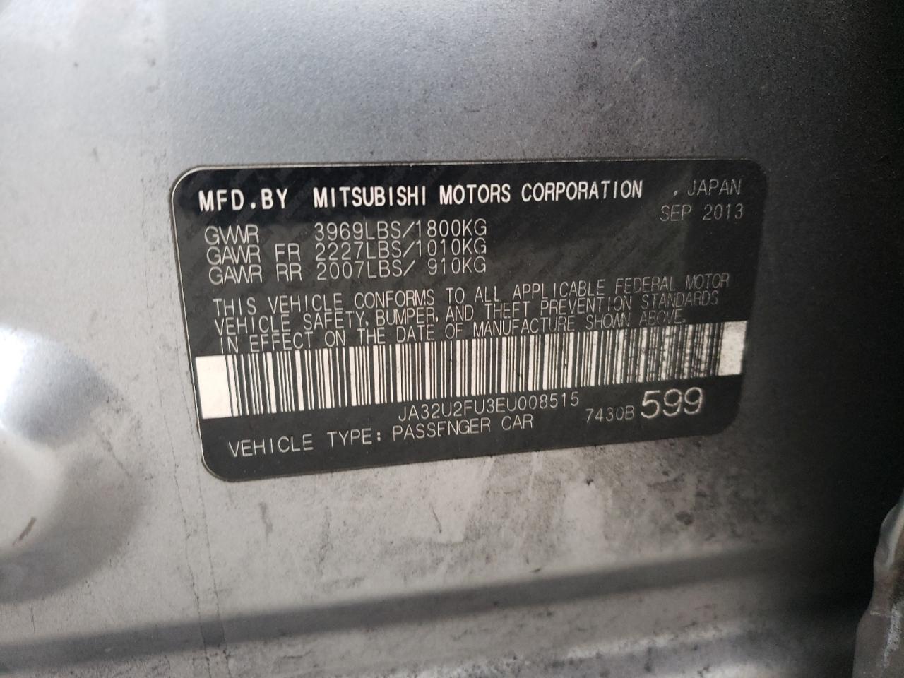 Photo 10 from auction – 2014 MITSUBISHI LANCER ES/ with VIN JA32U2FU3EU008515