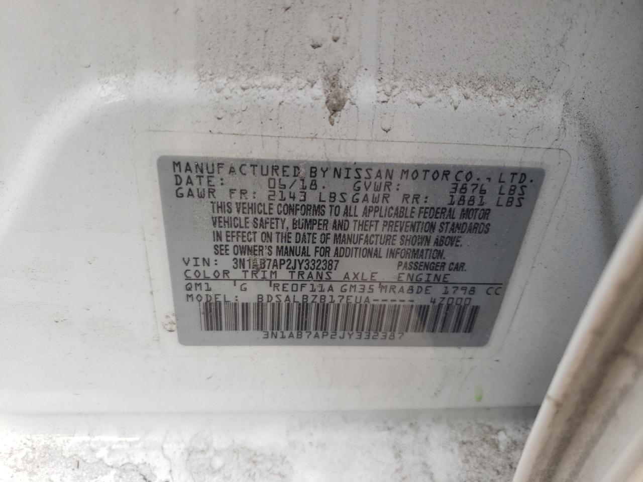 Photo 10 from auction – 2018 NISSAN SENTRA S with VIN 3N1AB7AP2JY332387