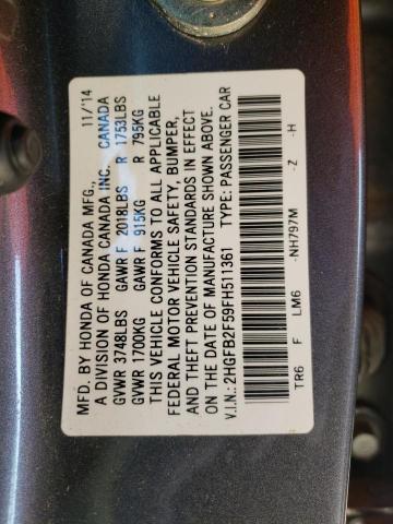 Photo 10 from auction – 2015 HONDA CIVIC with VIN 2HGFB2F59FH511361