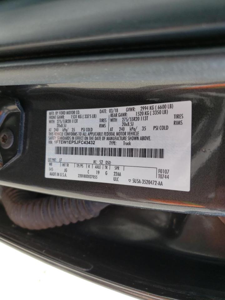 Photo 10 from auction – 2018 FORD F150 SUPER with VIN 1FTEW1EP5JFC43432