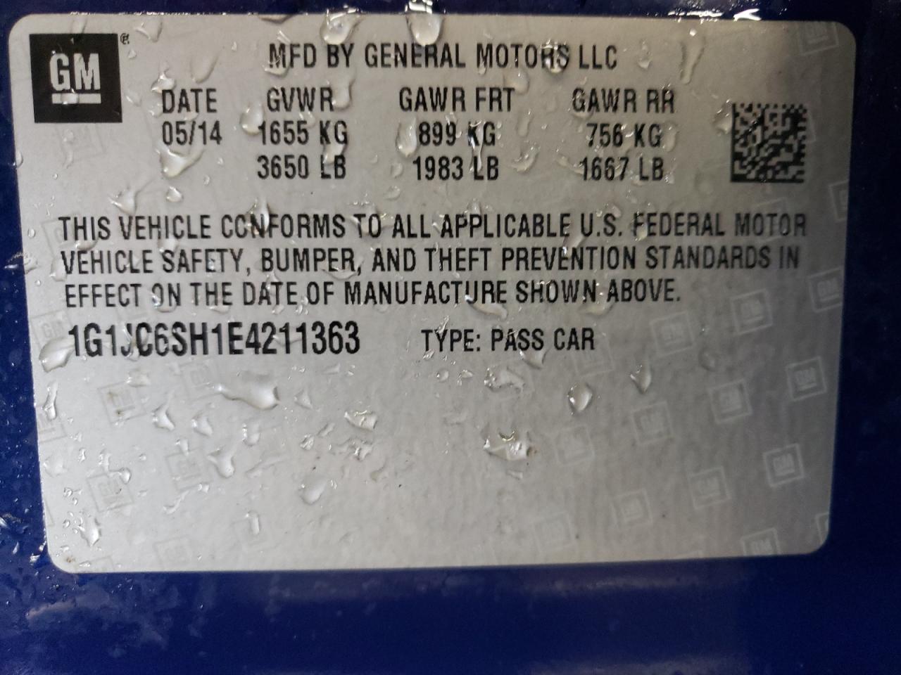 Photo 10 from auction – 2014 CHEVROLET SONIC LT with VIN 1G1JC6SH1E4211363