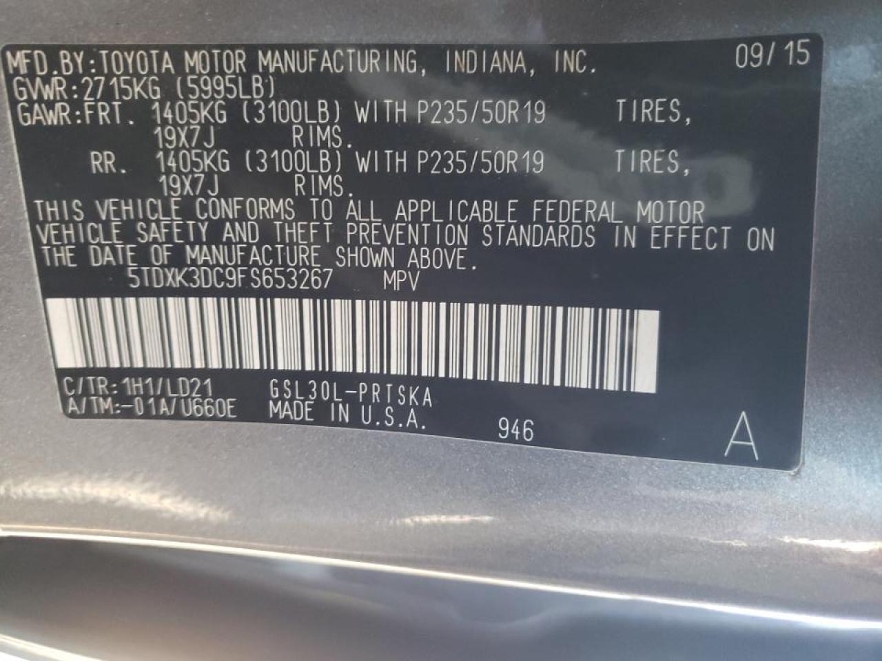 Photo 10 from auction – 2015 TOYOTA SIENNA SPO with VIN 5TDXK3DC9FS653267