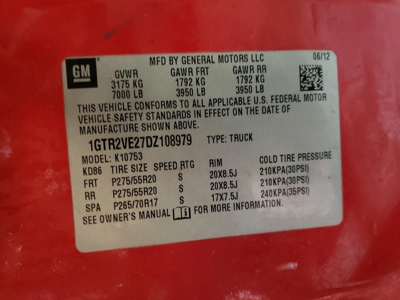 Photo 10 from auction – 2013 GMC SIERRA K15 with VIN 1GTR2VE27DZ108979