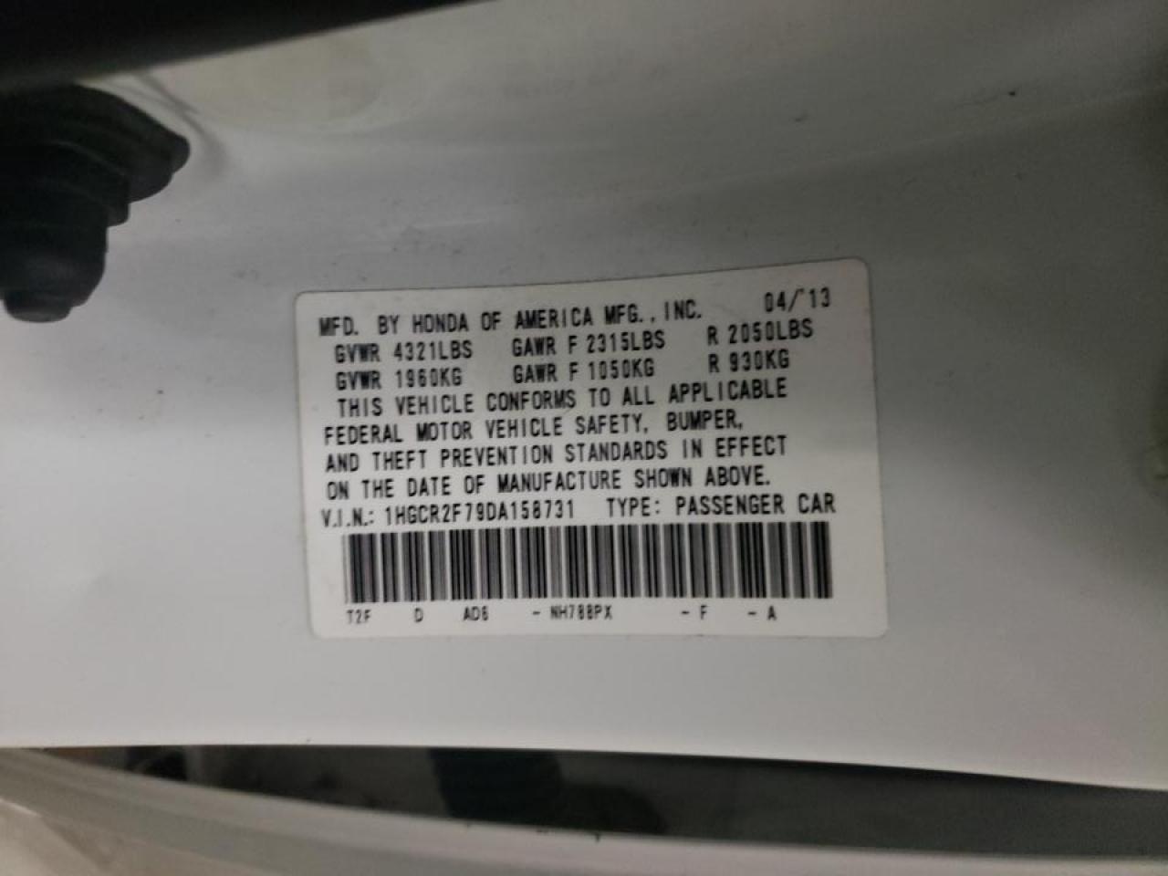 Photo 10 from auction – 2013 HONDA ACCORD EX with VIN 1HGCR2F79DA158731