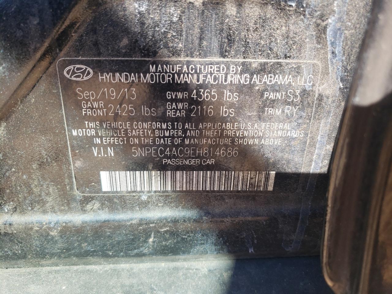 Photo 10 from auction – 2014 HYUNDAI SONATA SE with VIN 5NPEC4AC9EH814686