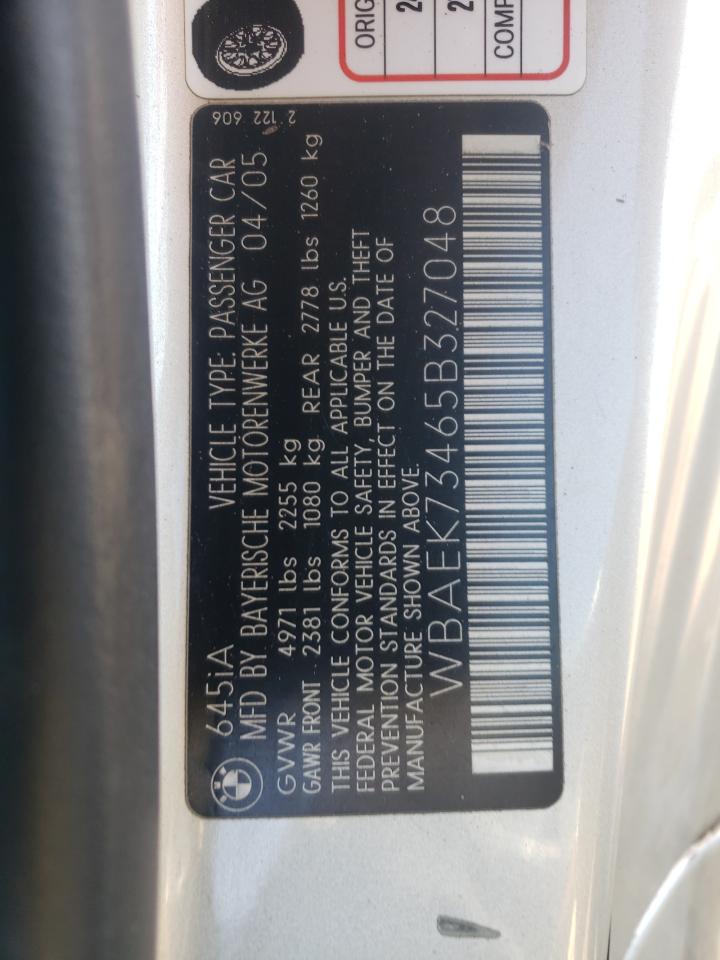 Photo 10 from auction – 2005 BMW 645 CI AUT with VIN WBAEK73465B327048