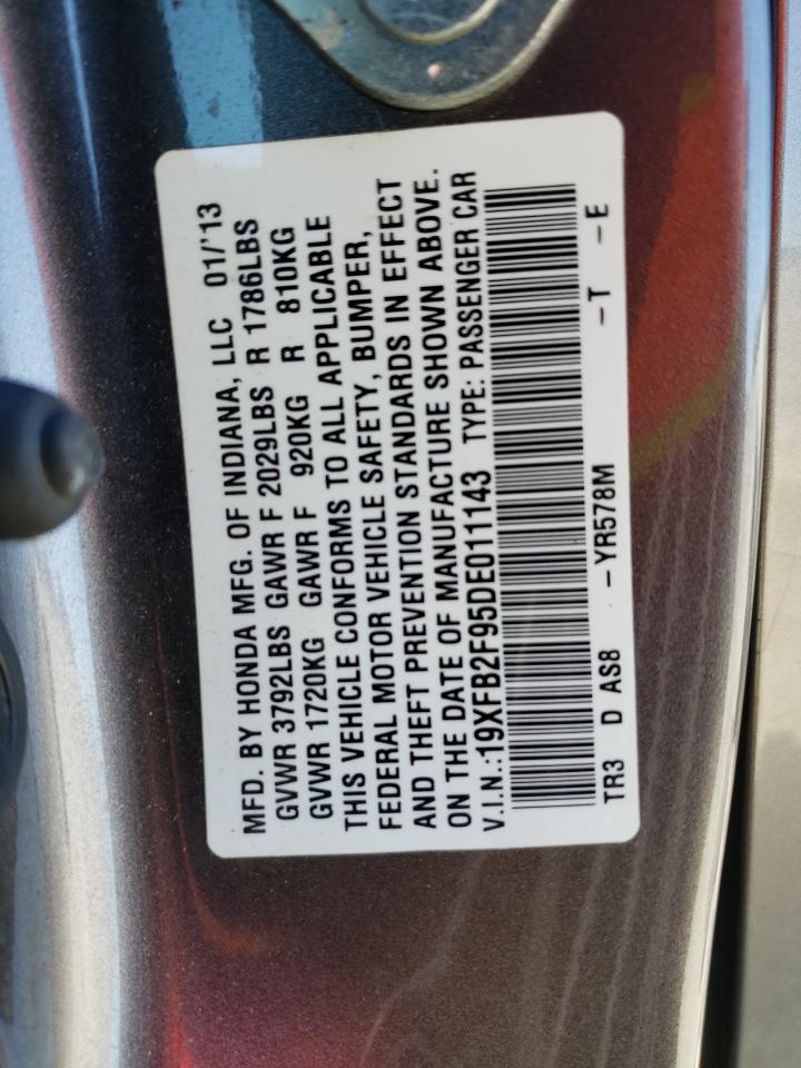 Photo 10 from auction – 2013 HONDA CIVIC EXL with VIN 19XFB2F95DE011143