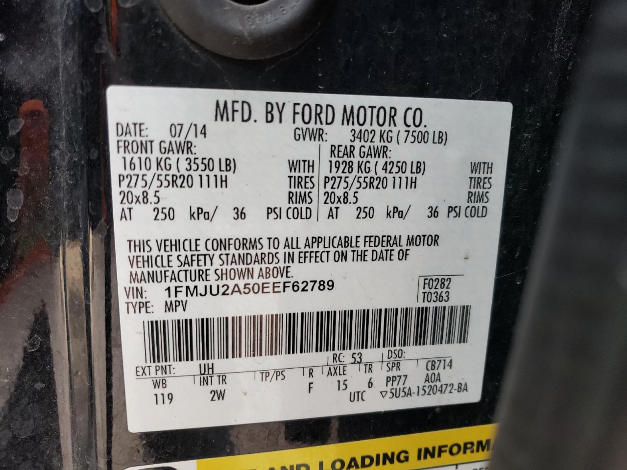 Photo 10 from auction – 2014 FORD EXPEDITION with VIN 1FMJU2A50EEF62789