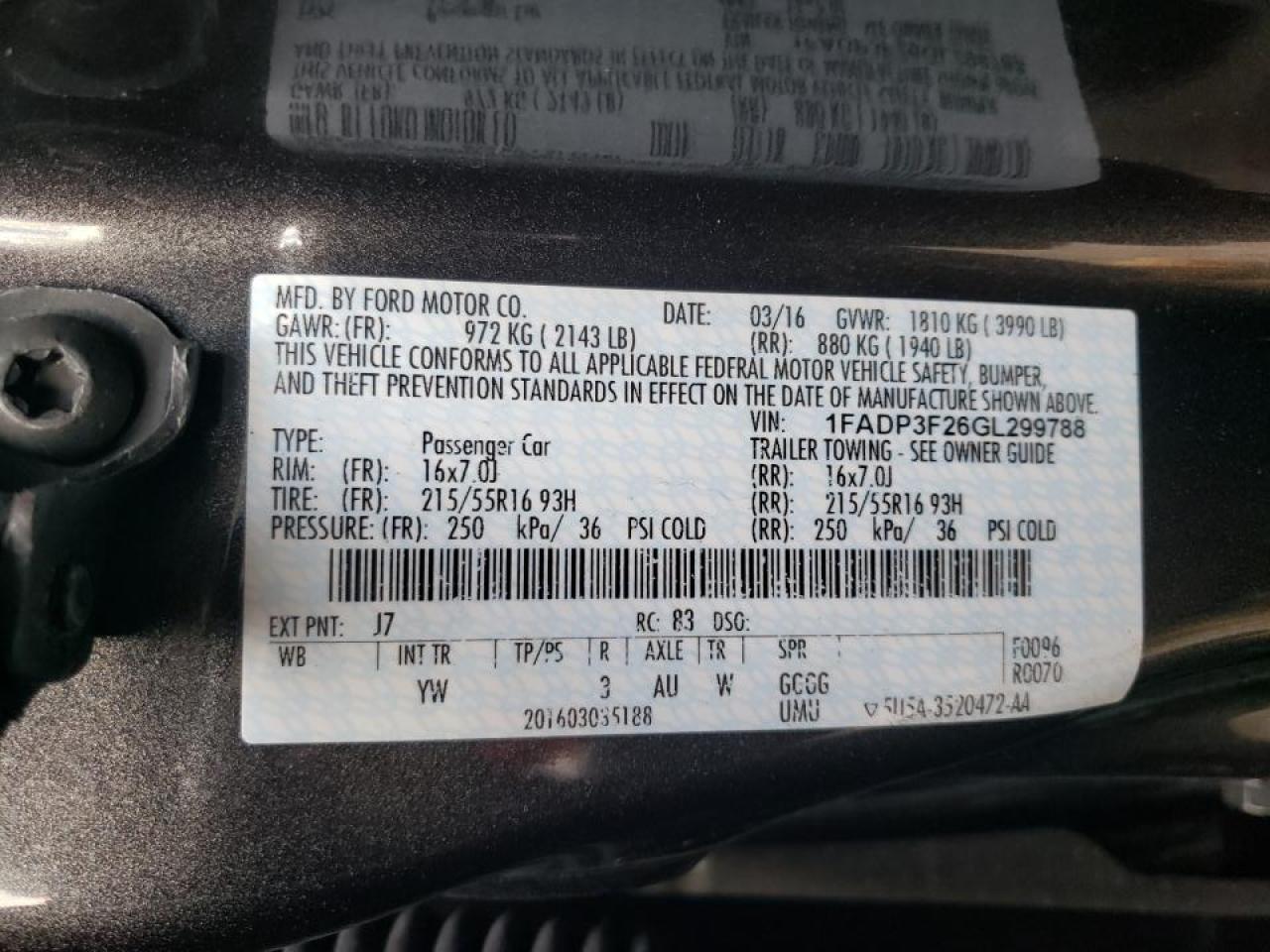 Photo 10 from auction – 2016 FORD FOCUS SE with VIN 1FADP3F26GL299788