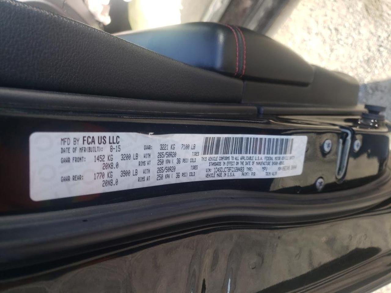 Photo 10 from auction – 2015 DODGE DURANGO R/ with VIN 1C4SDJCT8FC120483