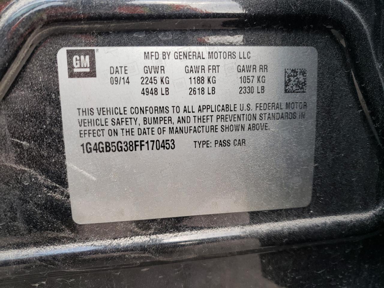Photo 10 from auction – 2015 BUICK LACROSSE with VIN 1G4GB5G38FF170453