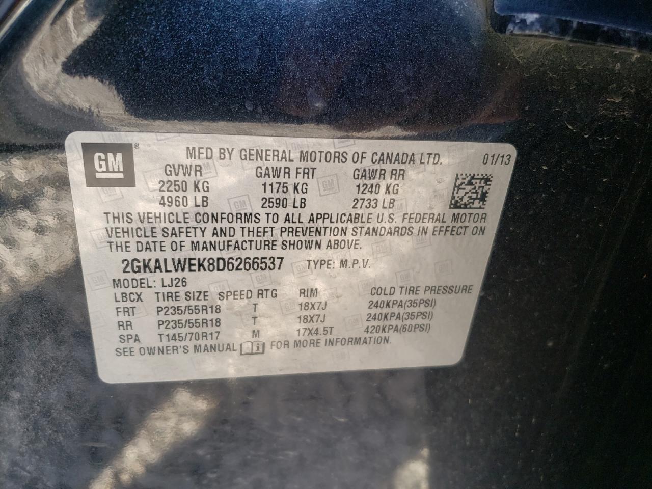 Photo 10 from auction – 2013 GMC TERRAIN SL with VIN 2GKALWEK8D6266537