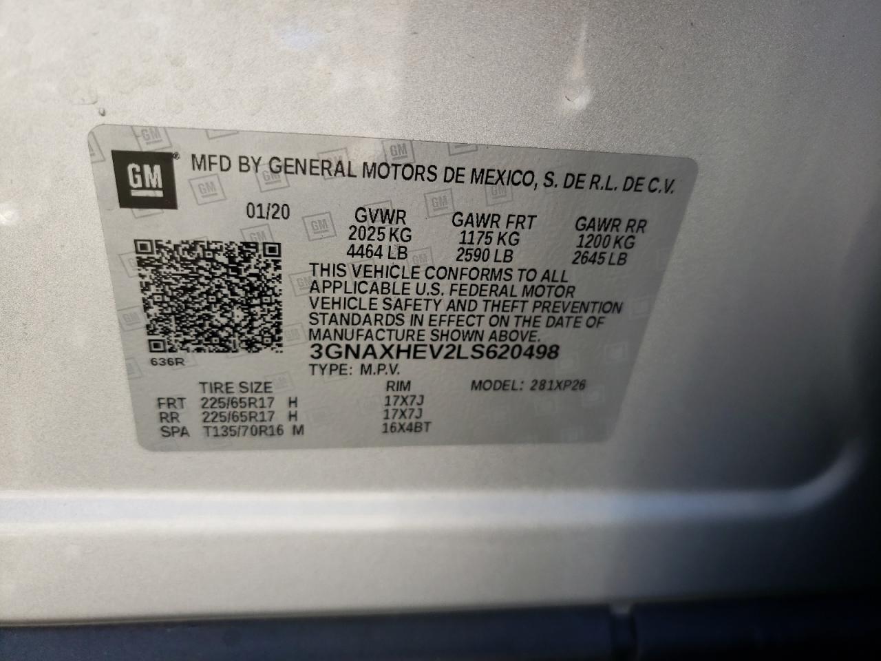Photo 10 from auction – 2020 CHEVROLET EQUINOX LS with VIN 3GNAXHEV2LS620498