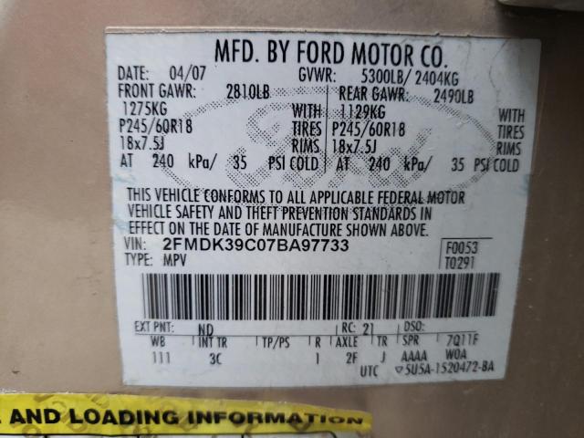 Photo 10 from auction – 2007 FORD EDGE SEL P with VIN 2FMDK39C07BA97733