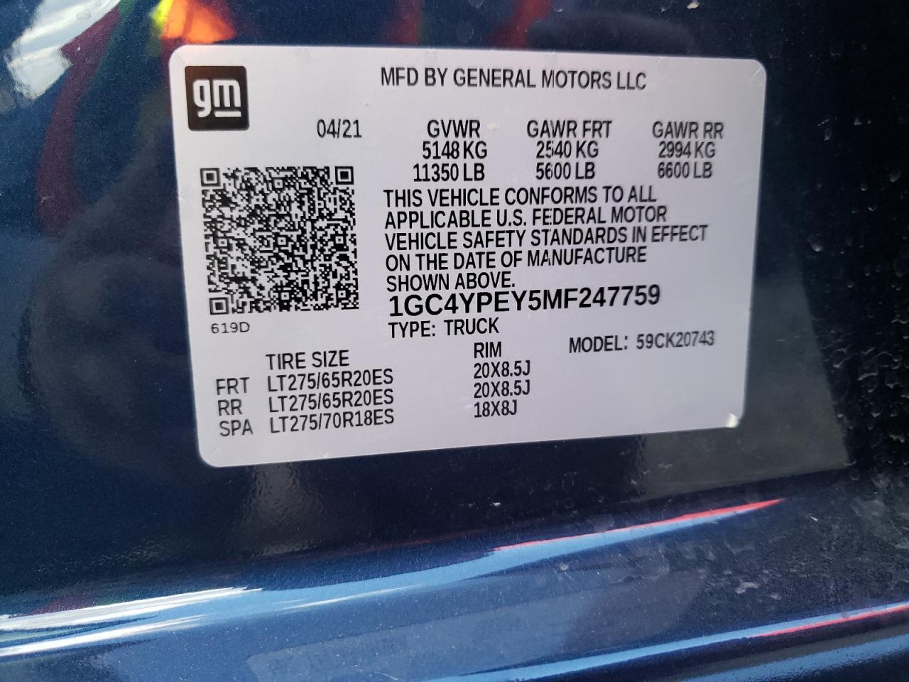 Photo 10 from auction – 2021 CHEVROLET SILVERADO with VIN 1GC4YPEY5MF247759