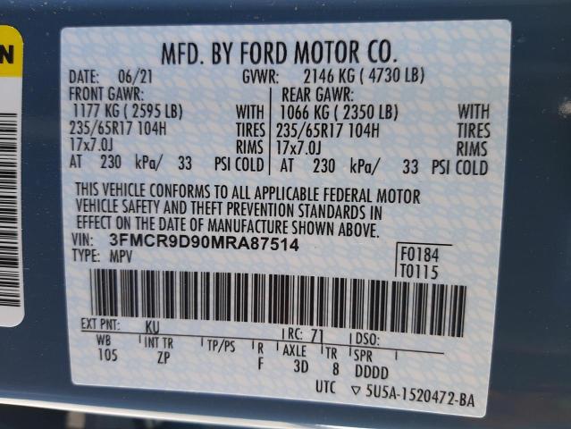Photo 10 from auction – 2021 FORD BRONCO SPO with VIN 3FMCR9D90MRA87514