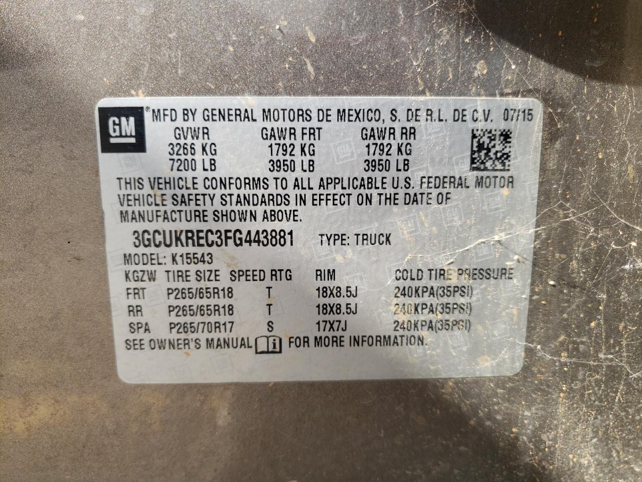 Photo 10 from auction – 2015 CHEVROLET SILVERADO with VIN 3GCUKREC3FG443881