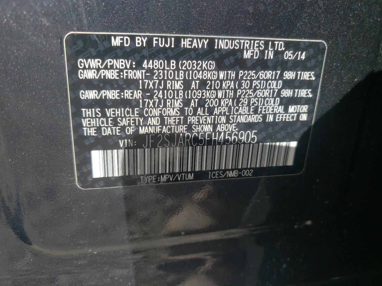 Photo 10 from auction – 2015 SUBARU FORESTER 2 with VIN JF2SJARC5FH456905