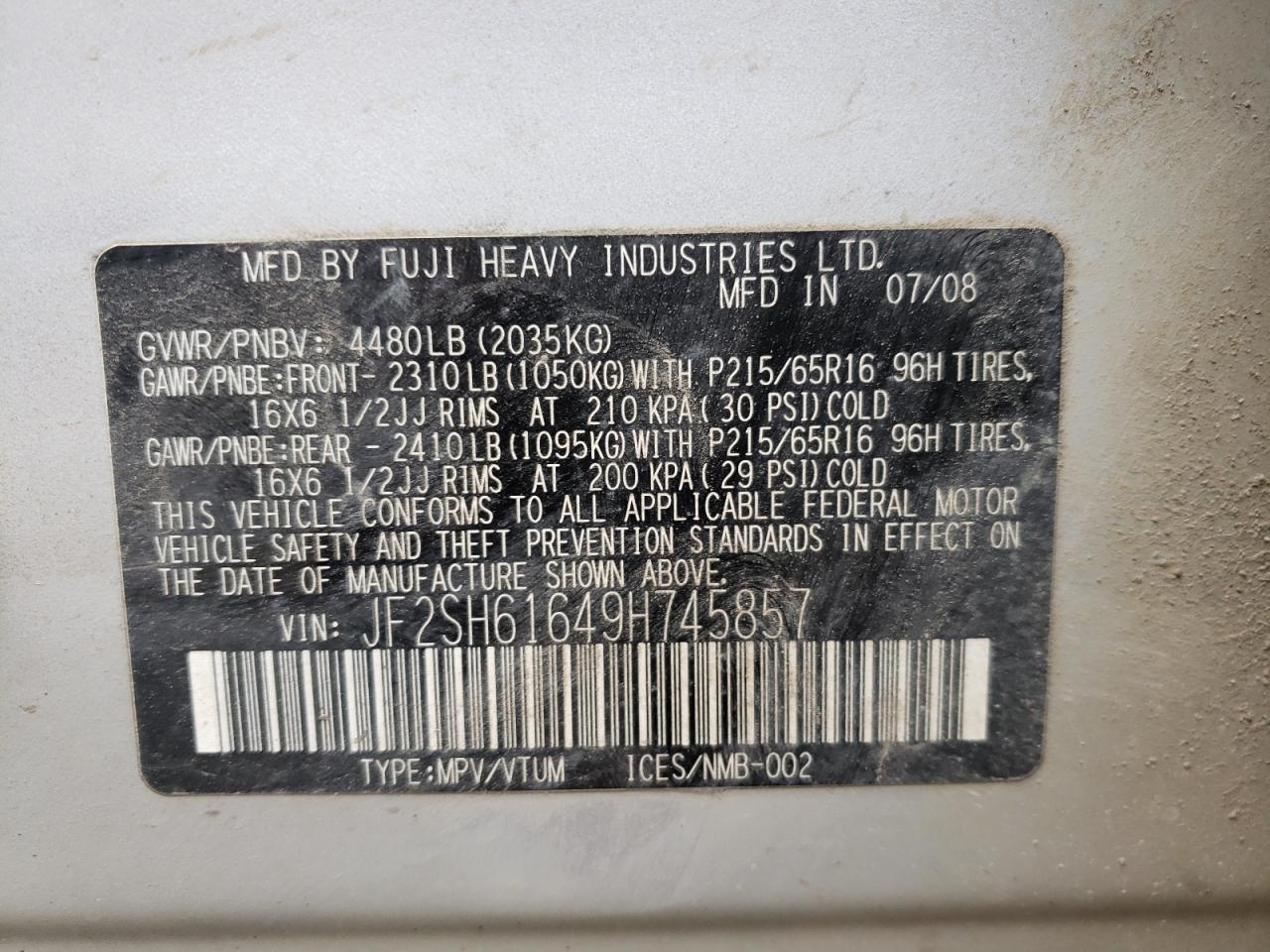 Photo 10 from auction – 2009 SUBARU FORESTER 2 with VIN JF2SH61649H745857