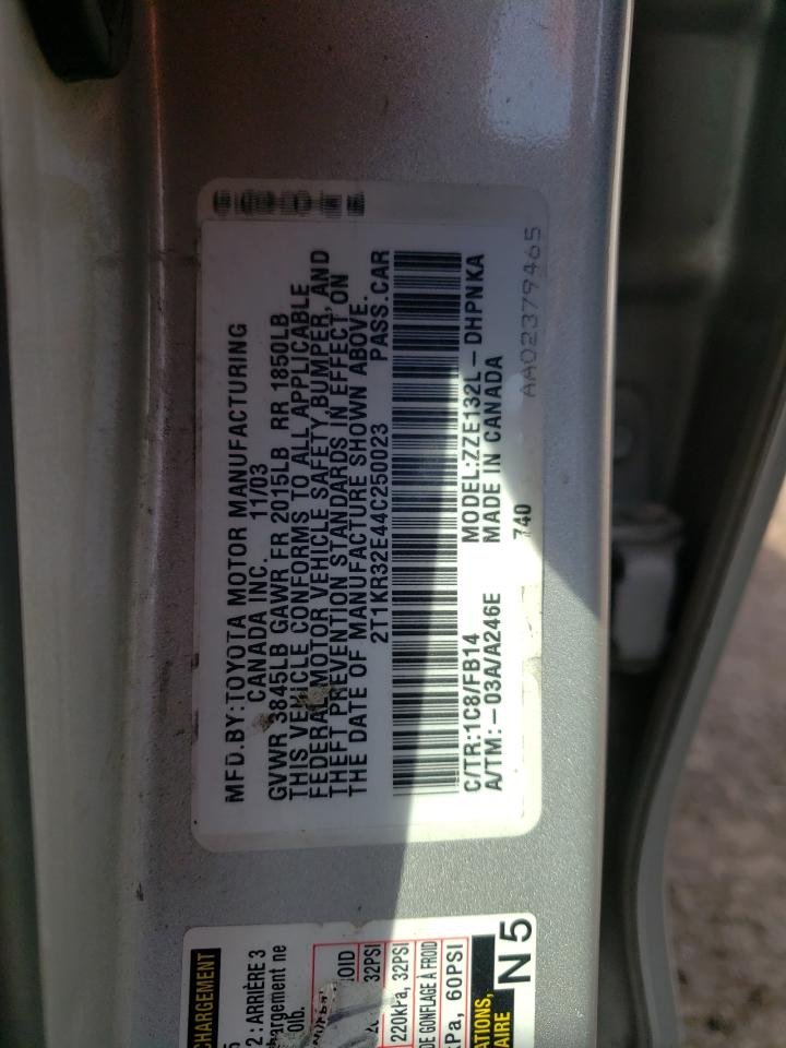 صورة رقم 10 من المزاد - 2004 TOYOTA COROLLA MA مع VIN 2T1KR32E44C250023