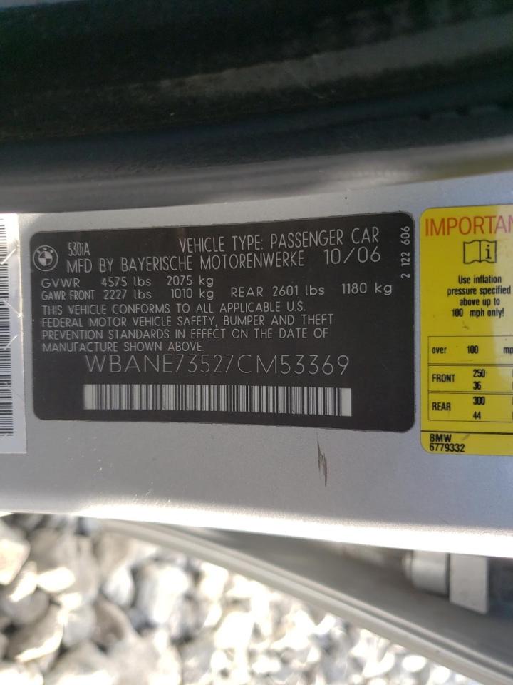 Photo 10 from auction – 2007 BMW 530 I with VIN WBANE73527CM53369