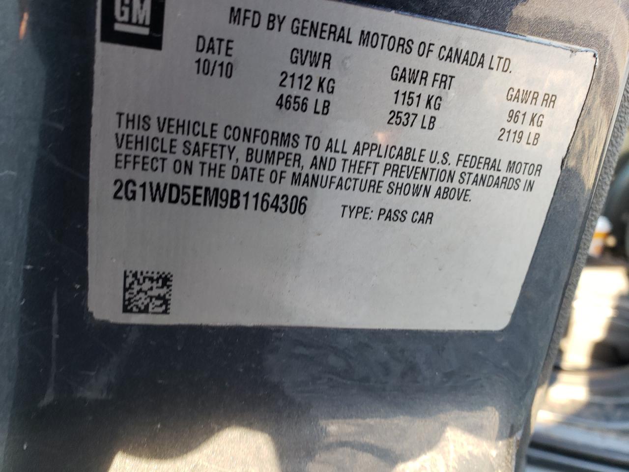 Photo 10 from auction – 2011 CHEVROLET IMPALA POL with VIN 2G1WD5EM9B1164306