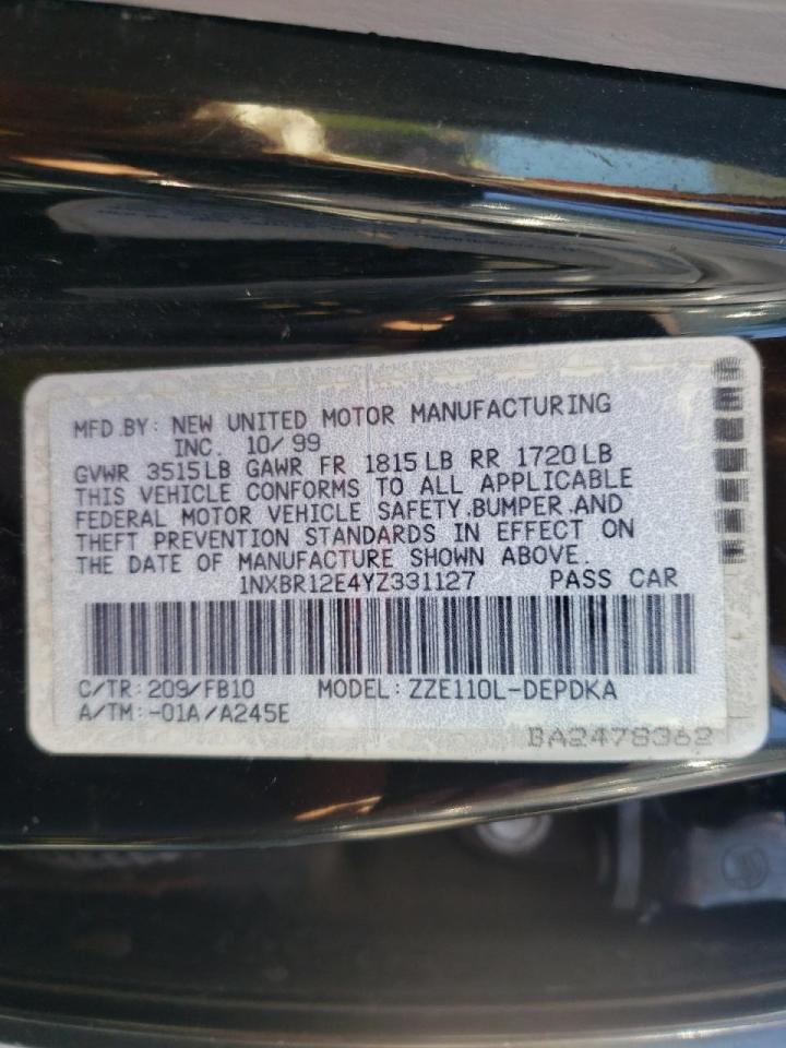 Photo 10 from auction – 2000 TOYOTA COROLLA VE with VIN 1NXBR12E4YZ331127