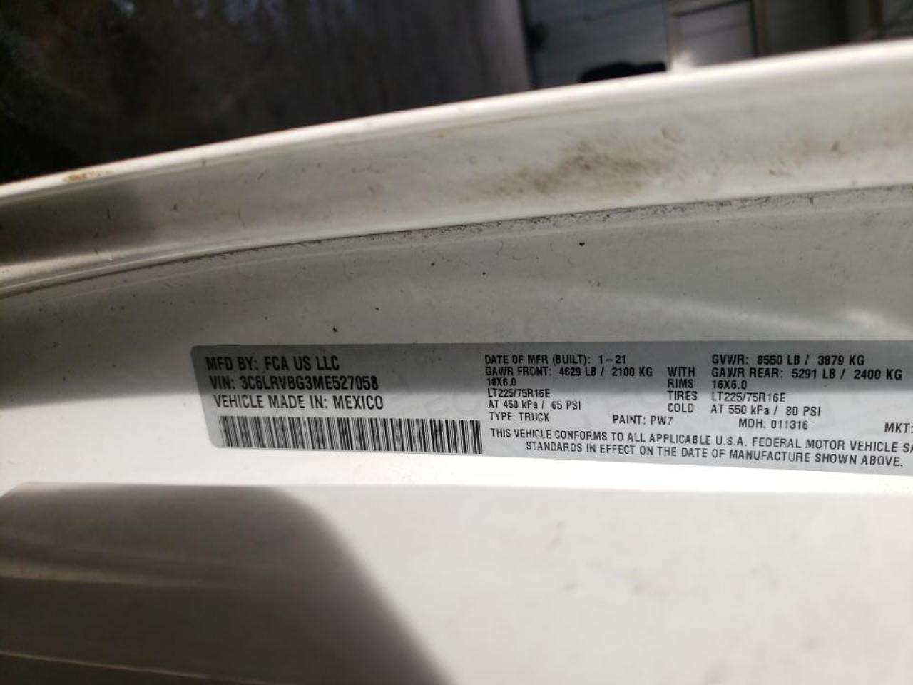 Photo 10 from auction – 2021 RAM PROMASTER with VIN 3C6LRVBG3ME527058