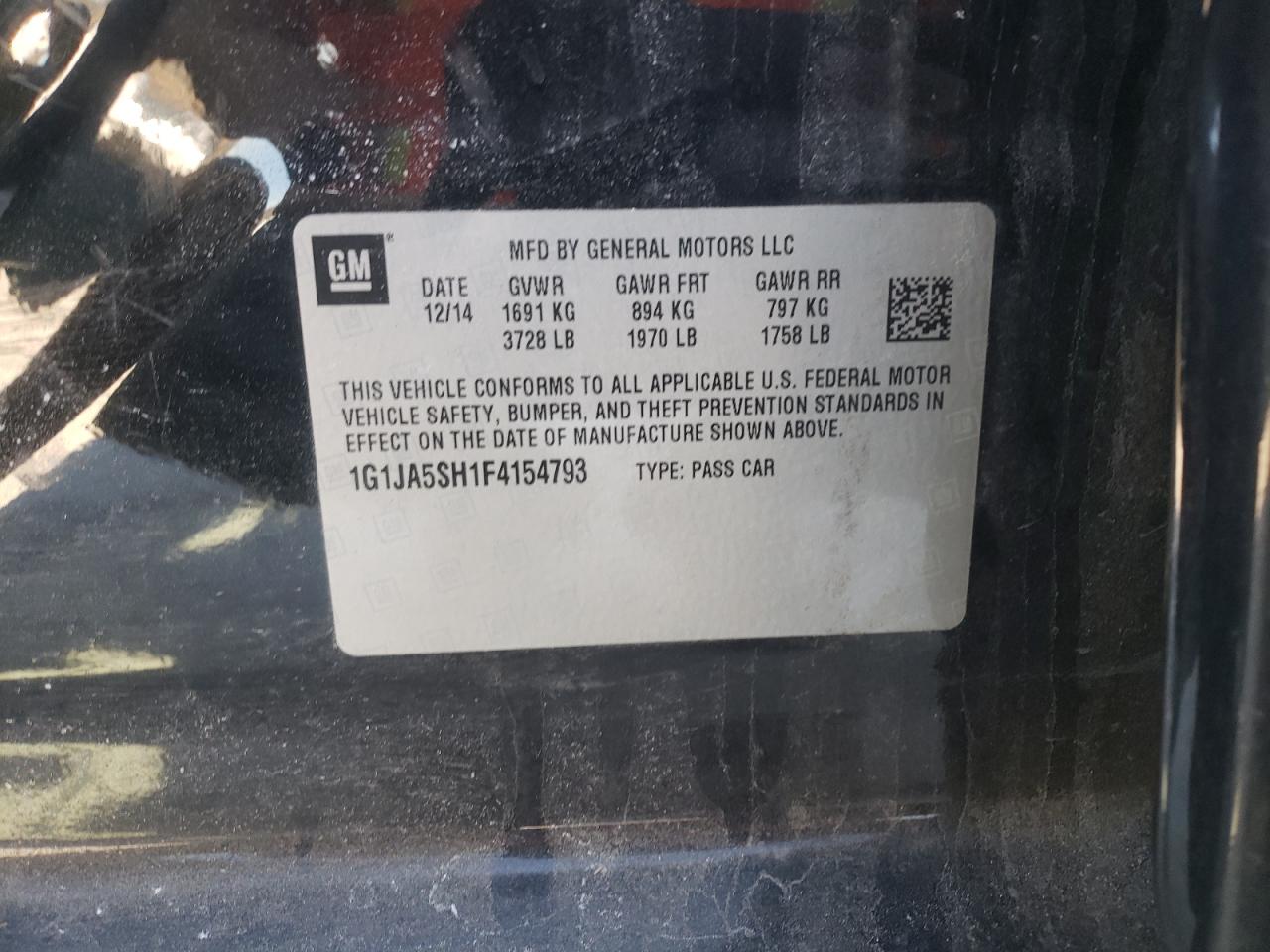 Photo 10 from auction – 2015 CHEVROLET SONIC LS with VIN 1G1JA5SH1F4154793